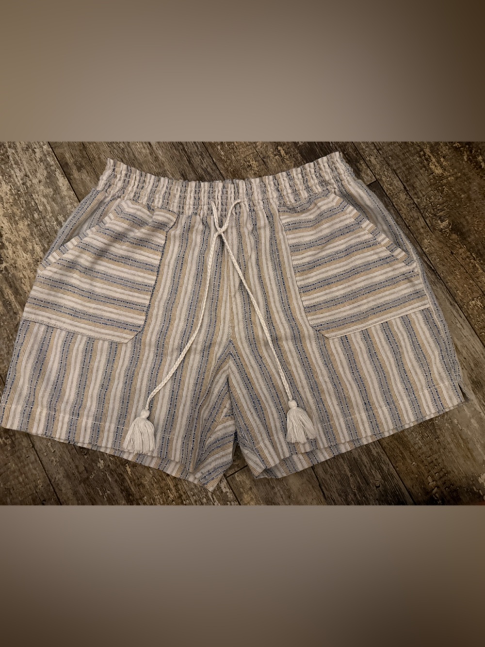 Striped Drawstring Hybrid Shorts - Blue & Cream